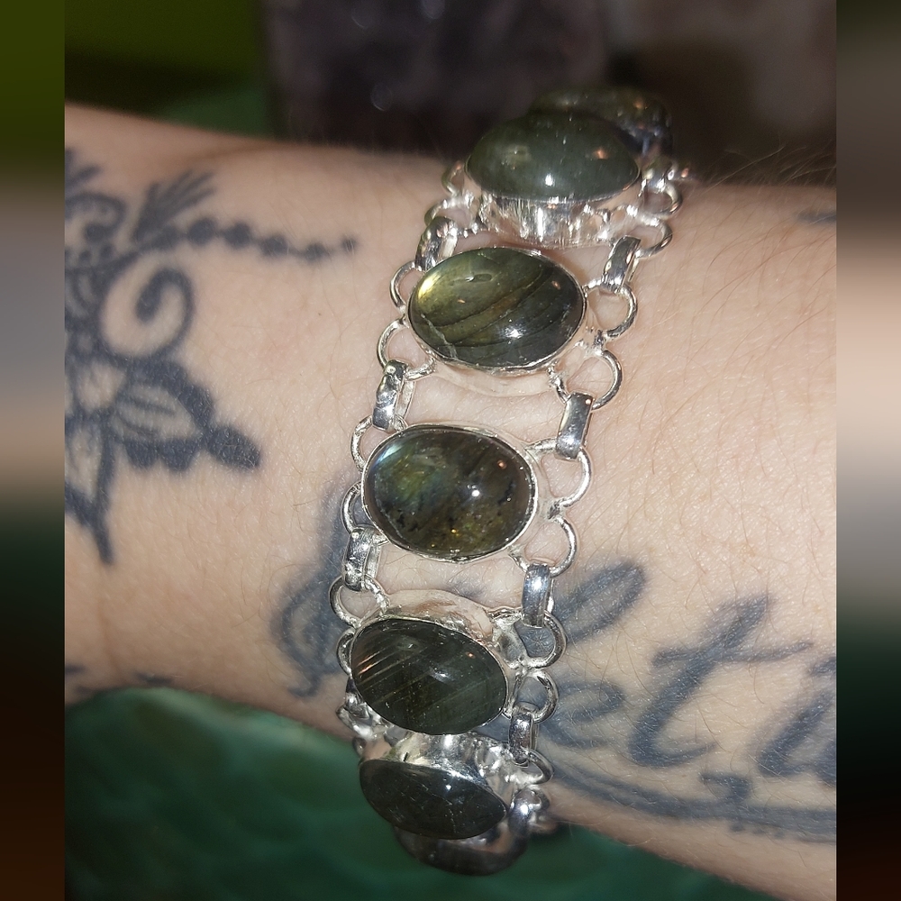 Labradorite 10 Stone Toggle Statement Bracelet - image 6